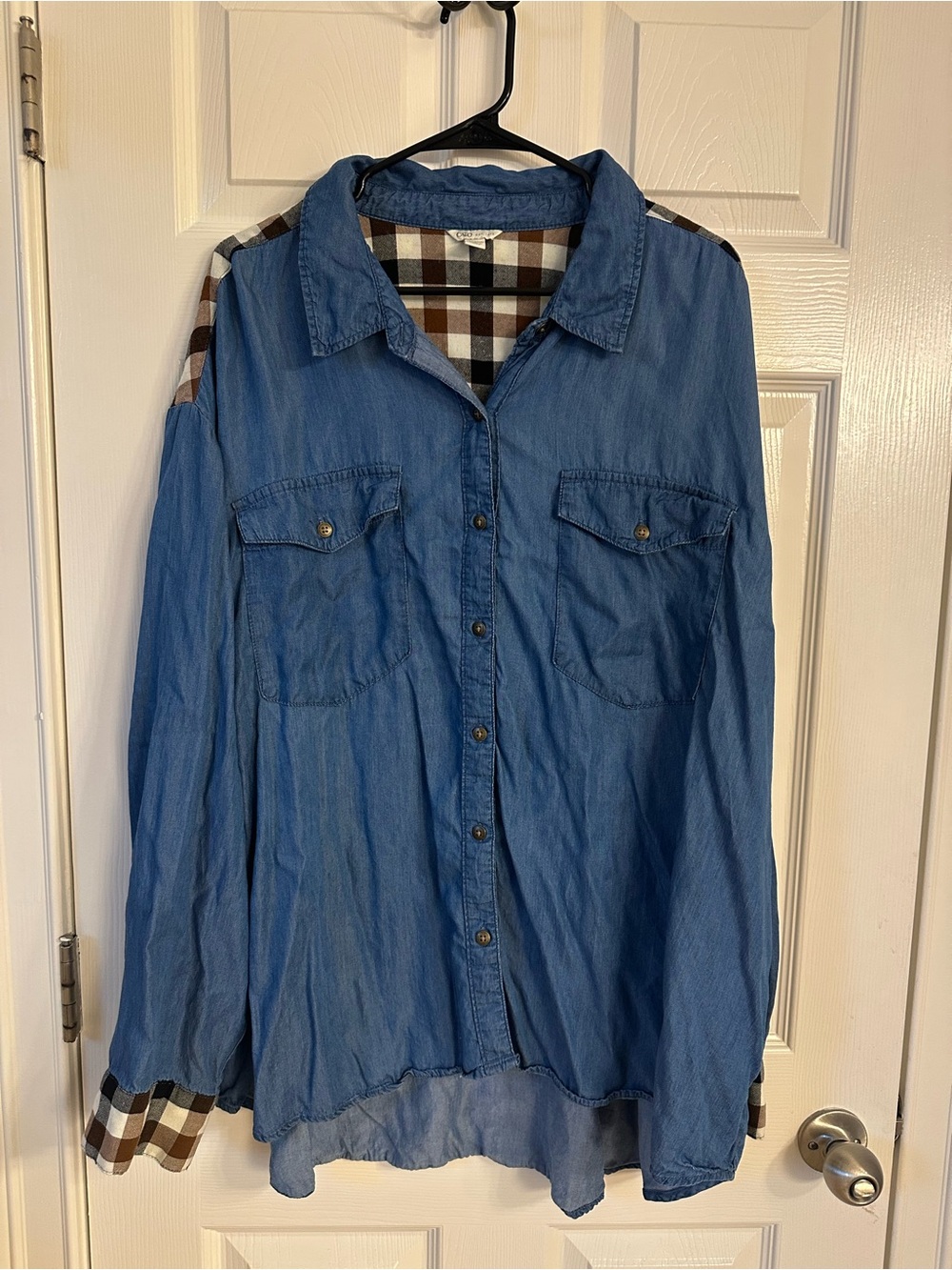 Cato Blue Shirt with Brown and White Check Lining